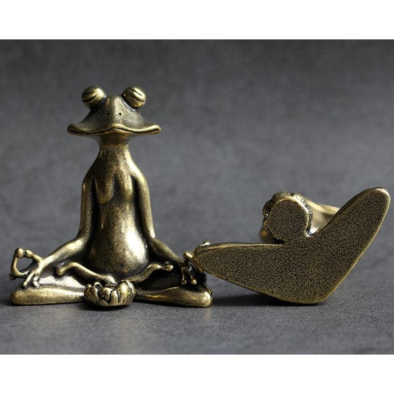 Vintage Brass Meditation Zen Buddhist Frog Statue - Copper Animal Sculpture and Incense Burner